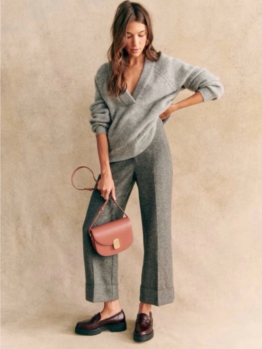 Sezane Cody Alpaca Blend V-Neck Jumper Sweater Grey XXS